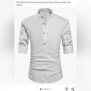 Men's White Linen Cotton Blend Henley Shirt NWT